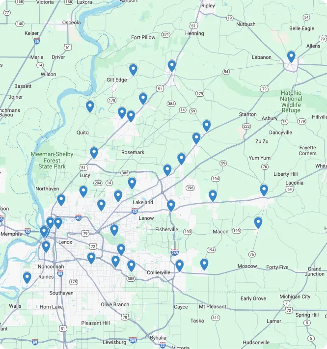 Memphis Service Area Map